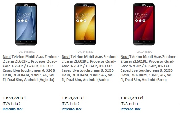 Asus ZenFone 2 Laser ZE601KL, pret in Romania