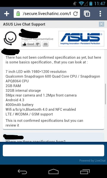 Specificatii Nexus 7 2