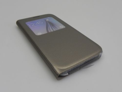 Husă Originală Samsung Galaxy S6 S View Cover din Piele Ecologică Gold