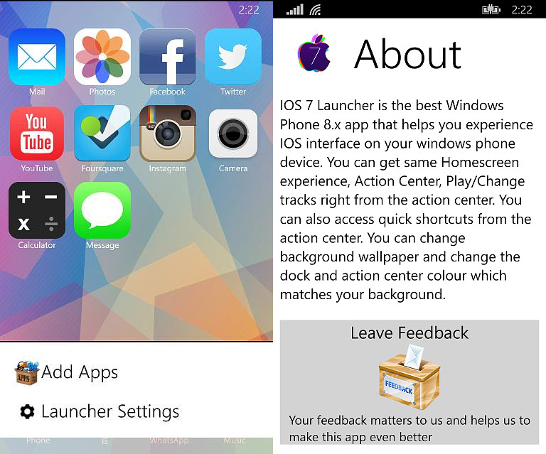 IOS 7 Launcher Windows Phone