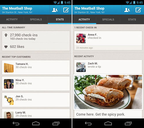 Foursquare în versiunea Business disponibil acum în Play Store
