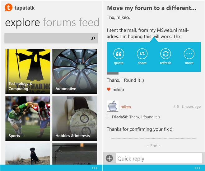 Aplicația Tapatalk primește un update pentru platforma Windows Phone 