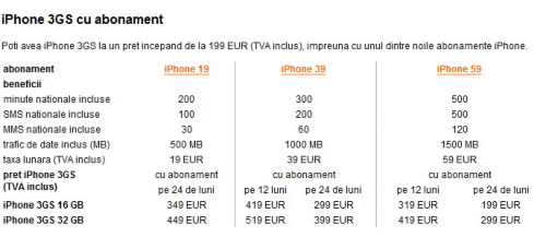 Oferta Orange Romania - Abonamente iPhone 3G S
