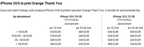 Oferta Orange Romania - Abonamente iPhone 3G S