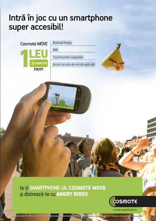 Cosmote move, telefonul "Angry Birds" cu preț ce pornește de la 1 RON