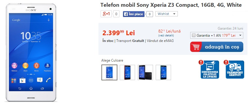 Sony Xperia Z3 Compact pret la eMAG