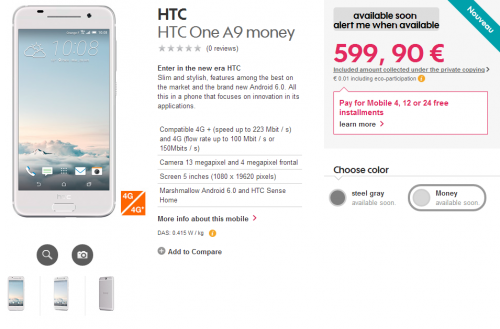 HTC One A9 apare în oferta unui retailer francez; Imagini de calitate cu telefonul și un prim preț!