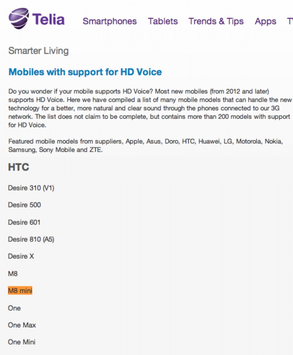 HTC One M8 Mini Își face apariția Într-un document al operatorului de telefonie suedez Telia