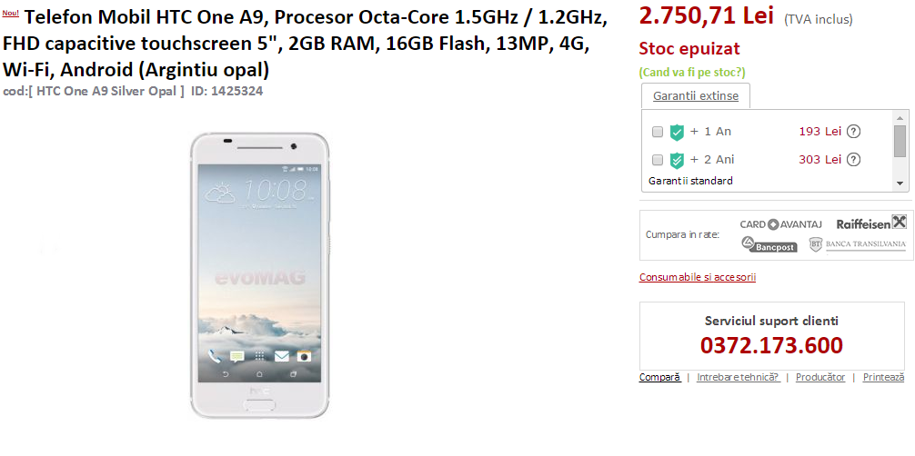 evoMAG listează în ofertă noul smartphone HTC One A9; iată cât costă acest mid-range în varianta cu 2 GB RAM