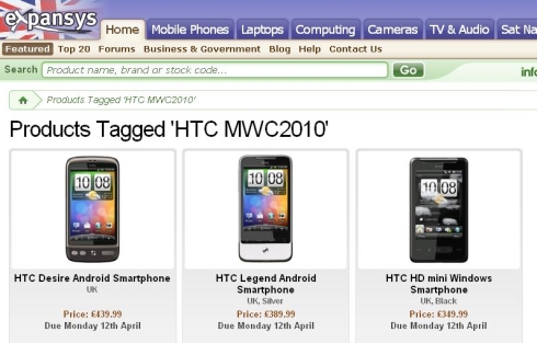 HTC Legend, Desire si HD Mini isi dezvaluie pretul si data de lansare