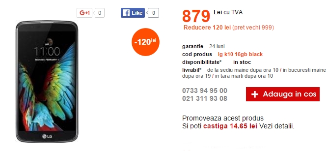 Cel.ro aduce în ofertă și smartphone-ul LG K10; terminal cu display de 5.3 inch și preț de 879 lei