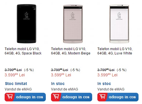 LG V10, smartphone-ul cu 4 GB RAM și display secundar, acum și în stocul eMAG.ro