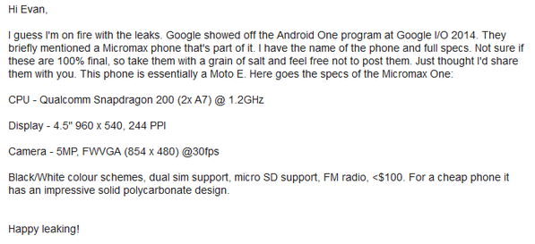 Iată cum sună specificațiile unui telefon Micromax cu Android One