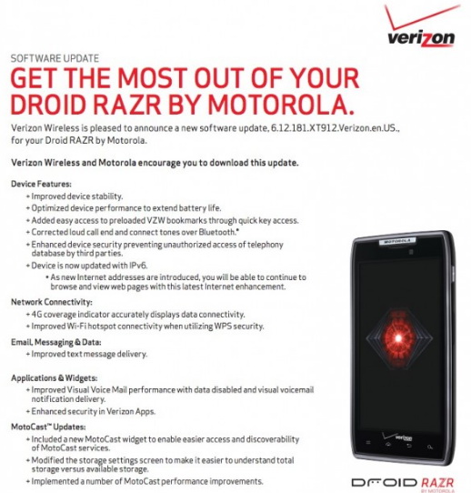 Motorola Droid RAZR şi Droid RAZR MAXX primesc o actualizare software