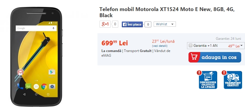 Motorola Moto E 2015 disponibil acum la precomandă prin intermediul eMAG.ro