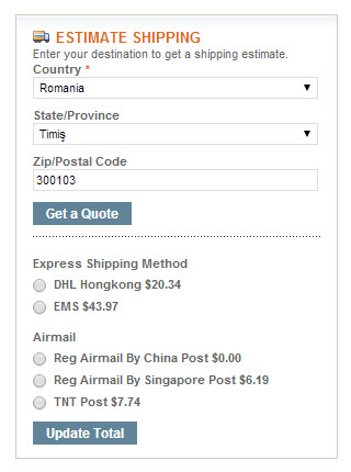 Transportul la acest preț este gratuit prin Regular Airmail via China Post sau plătiți Încă 20 de dolari prin DH