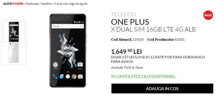 OnePlus X, de astăzi în stocurile QuickMobile.ro; iată cât costă versiunea de 16 GB 