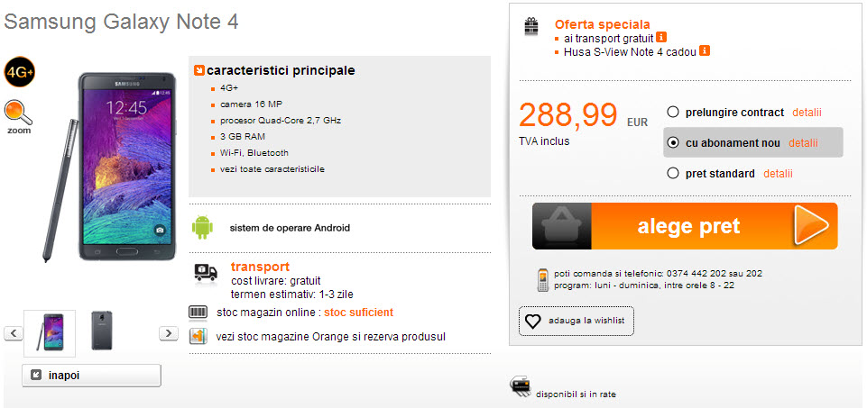 Samsung Galaxy Note 4 apare În stocul magazinului online Orange România; Iată prețul său!