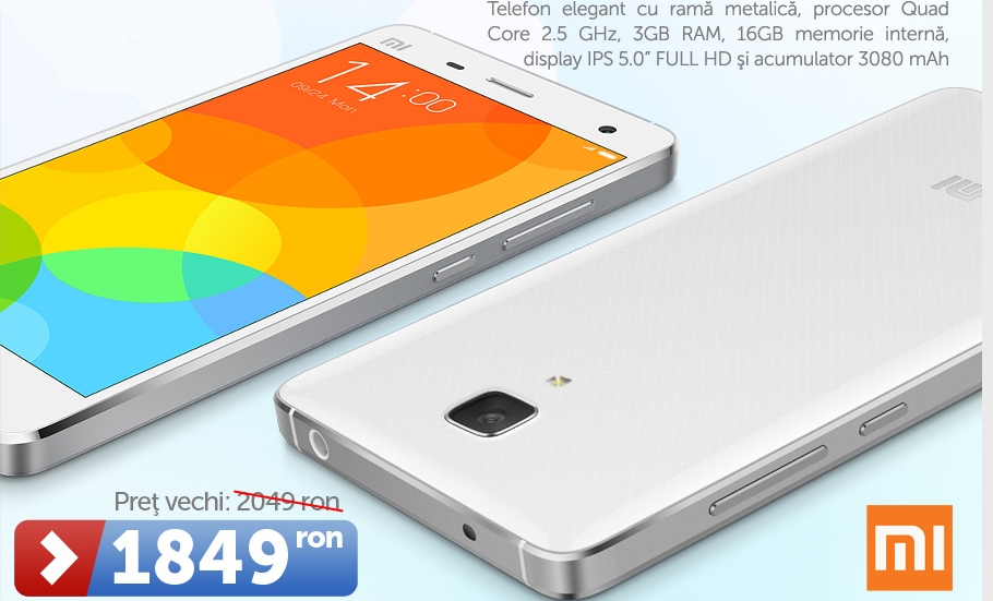 Xiaomi comercializate de către MarketOnline, mai regăsim și modelul Mi4