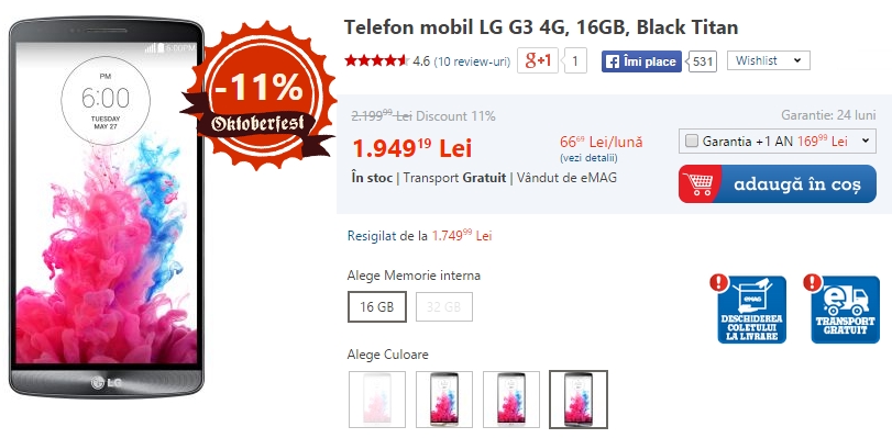 LG G3 la reducere (eMAG)