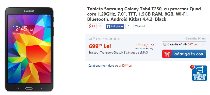 Samsung Galaxy Tab 4 T230 la reducere