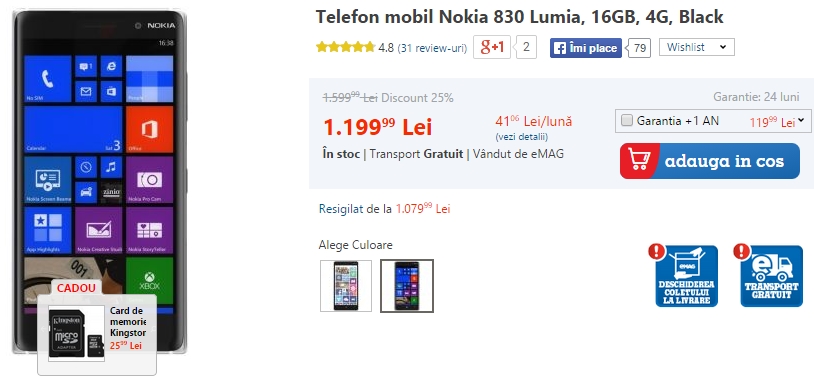 Nokia Lumia 830 la reducere