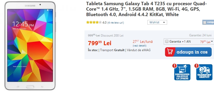 Samsung Galaxy Tab 4 T235 la reducere