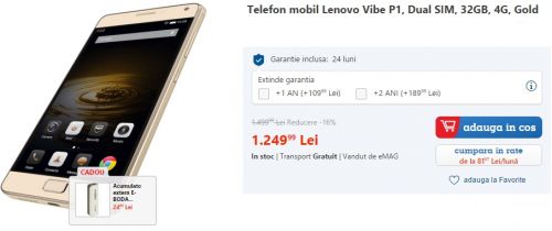 Phablet-ul Lenovo Vibe P1 primește o reducere de 16% pe eMAG.ro; vine cu display FHD de 5.5 inch și baterie de 5000 mAh