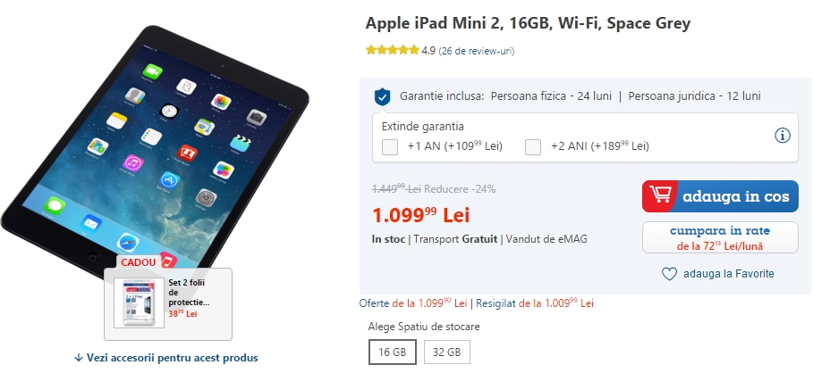 Tableta iPad Mini 2 primește o reducere de 24% prin intermediul eMAG.ro; iată noul preț!