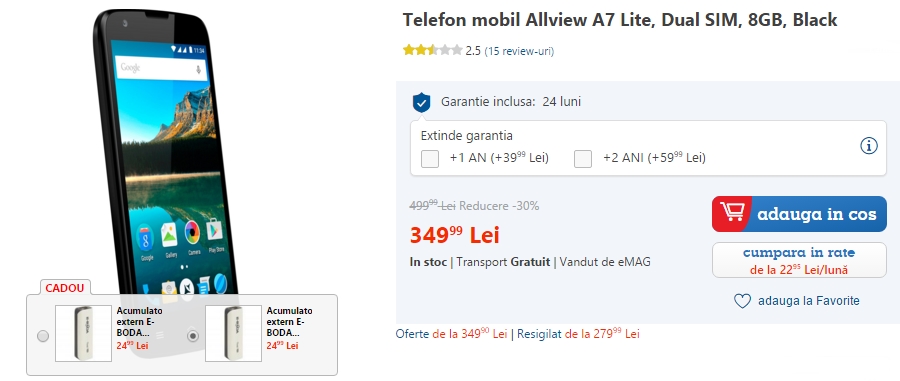 Smartphone-ul Allview A7 Lite costă acum doar 349 lei la eMAG.ro; model entry-level cu Lollipop la bord
