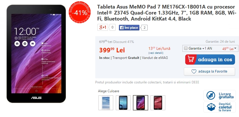 Asus MeMo Pad 7 ME176CX-1B001A la reducere