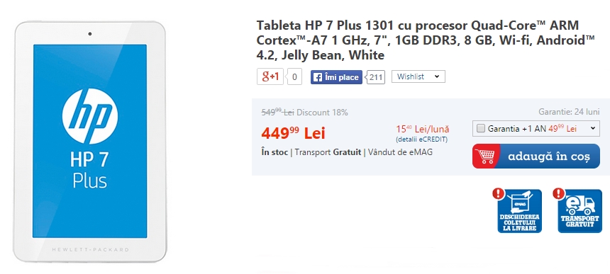 HP 7 Plus 1301 la reducere