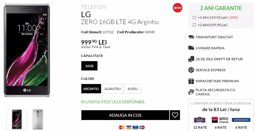 Smartphone-ul metalic LG Zero costă acum 999 lei prin intermediul magazinului QuickMobile.ro