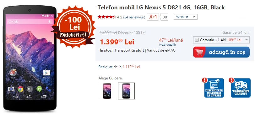 LG Nexus 5 la reducere (eMAG)
