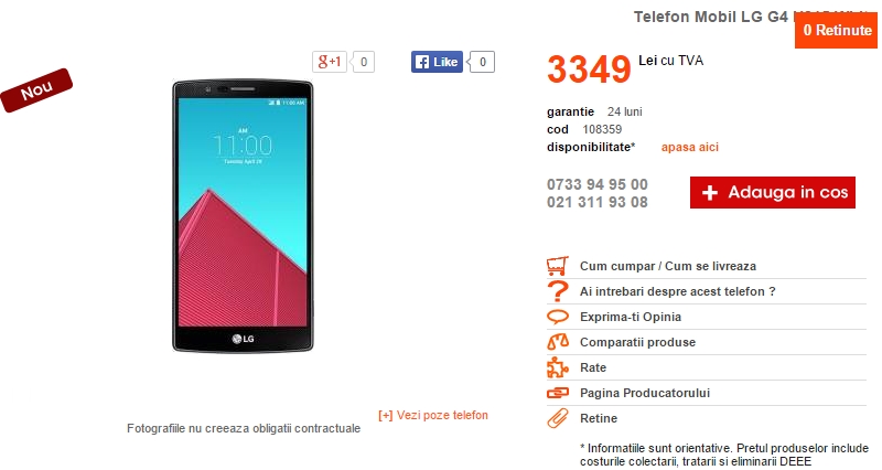LG G4 ajunge și în oferta CEL.ro la un preț de 3.349 lei