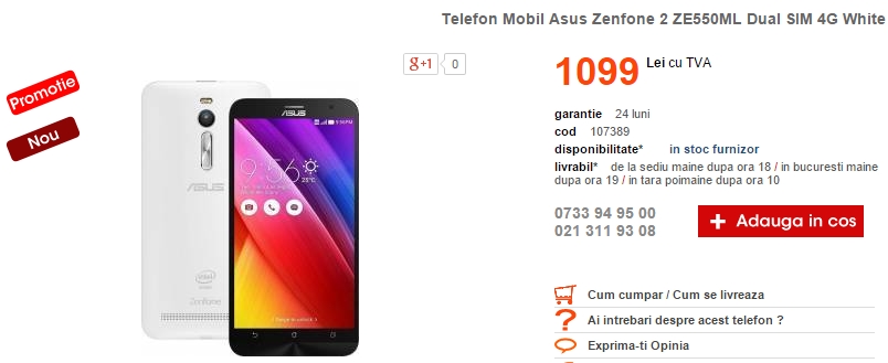 Asus ZenFone 2 Dual-SIM în varianta cu 2 GB RAM sosește și la Cel.ro
