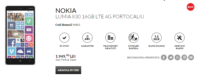 Nokia Lumia 830 ajunge În stocurile QuickMobile la un preț de 1.949 lei