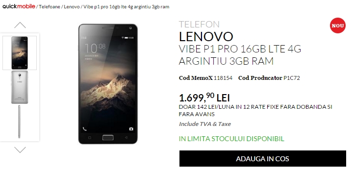 Pret Lenovo Vibe P1 Pro acum la QuickMobile