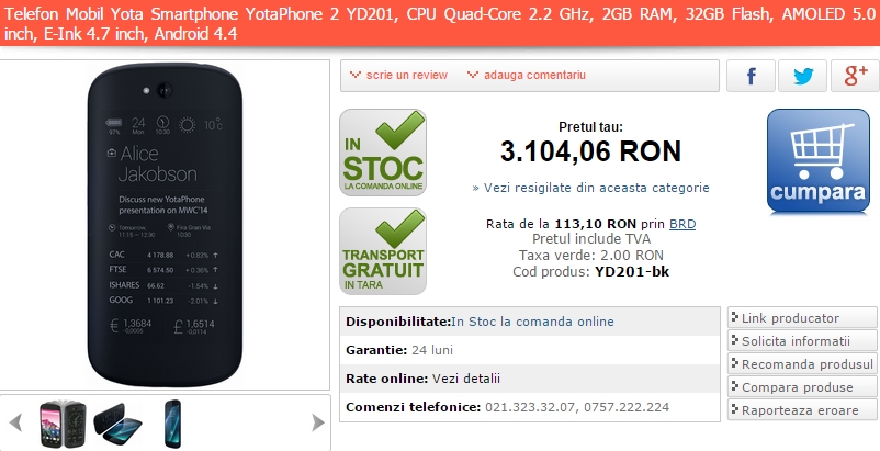 Yota Phone 2 acum În stocurile MarketOnline.ro