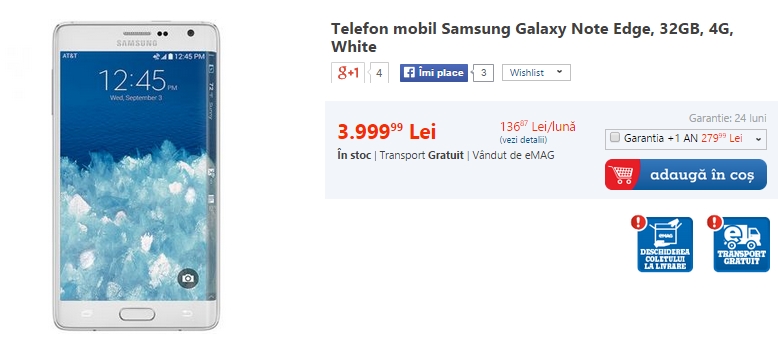 Samsung Galaxy Note Edge poate fi cumpărat acum și prin intermediul eMAG.ro