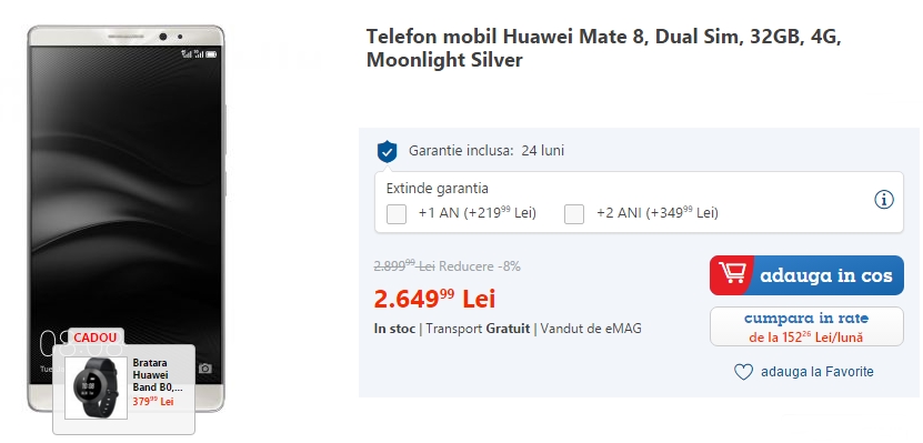 Iată cel mai bun preț din țară pentru phablet-ul Huawei Mate 8 - gigantul cu display de 6 inch