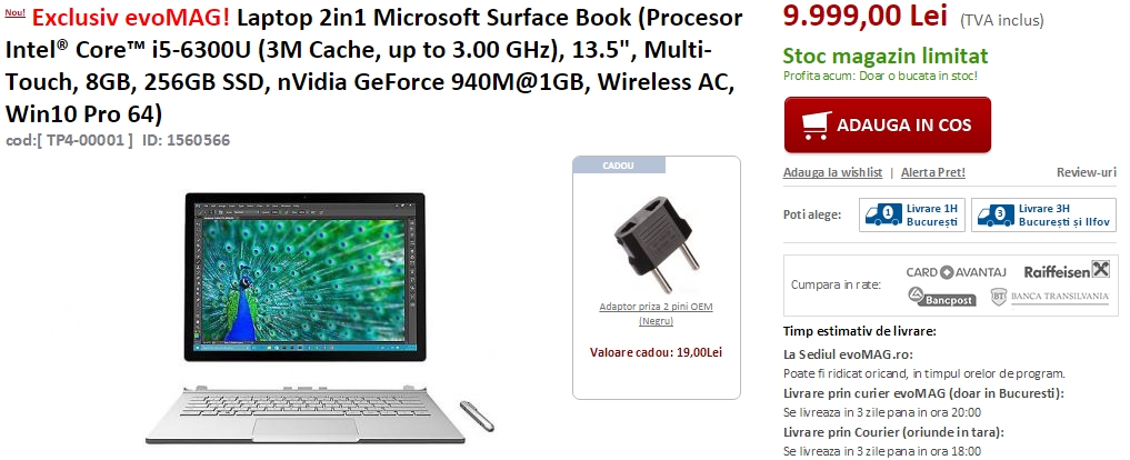 Laptop-ul Microsoft Surface Book ajunge la vânzare pe evoMAG.ro; prețurile sunt pe măsura exclusivității