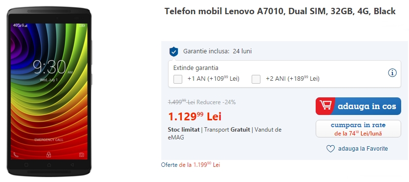 Lenovo Vibe K4 Note, telefon cu difuzoare stereo și display FHD de 5.5 inch, acum cu 24% reducere la eMAG.ro