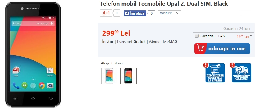 Tecmobile Opal 2 este un terminal dual-SIM atractiv cu preț de doar 269 lei; disponibil prin intermediul eMAG
