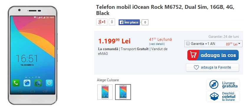 iOcean Rock, smartphone cu 3 GB RAM și display FHD de 5.5 inch debutează în stocurile eMAG.ro