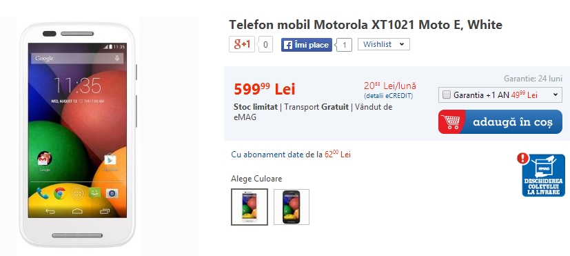 Pret Motorola Moto E la eMAG