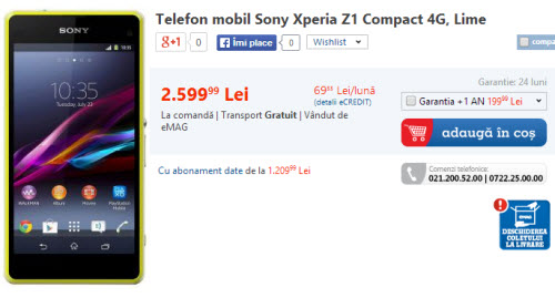 Pret Sony Xperia Z1 Compact in Romania