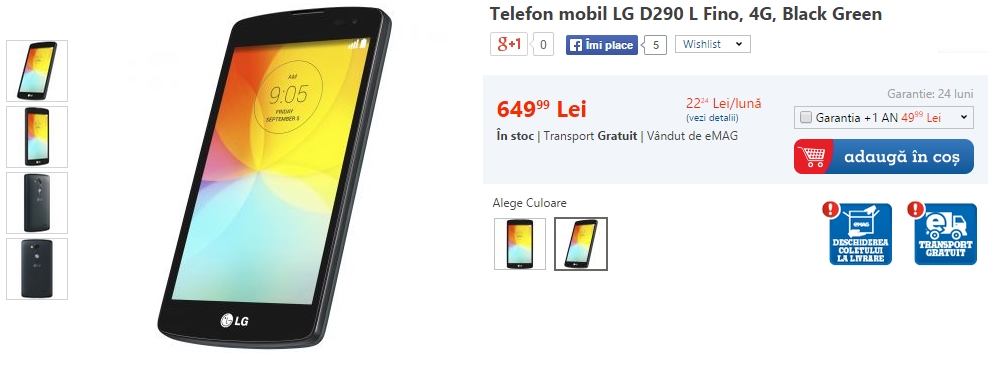 LG L Fino (D290) disponibil Începând de astăzi prin intermediul eMAG.ro; telefon 4G cu preț de 649 lei