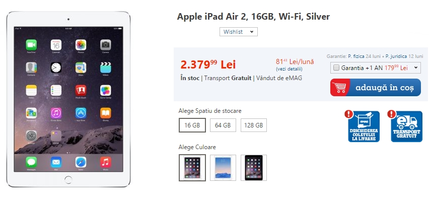Noul iPad Air 2 disponibil În stocurile eMAG.ro; prețuri Începând de la 2.379 lei