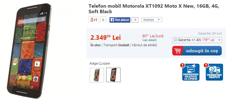 Motorola Moto X (2014) disponibil prin eMAG la un preț de 2.349 lei
